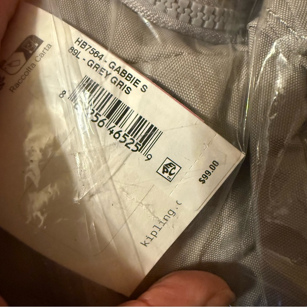 NWT Kipling Gabbie Small Grey Gris Crossbody Bag Purse Nylon Monkey Travel - Picture 9 of 16